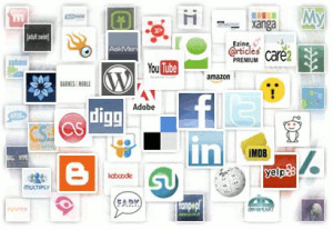 Melange of social media and digital technology icons