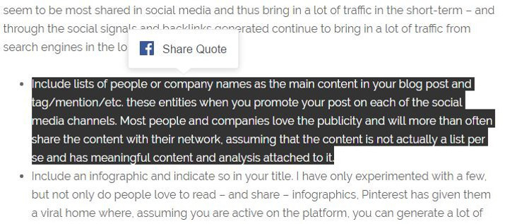 Screenshot of Facebook's Quote plugin