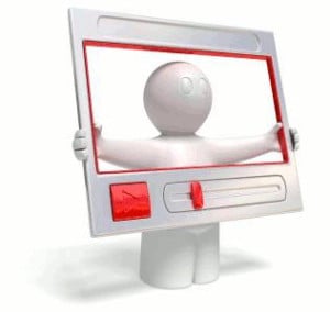3-dimensional icon man holding computer screen