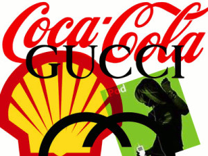 Melange of famous brand names and symbols