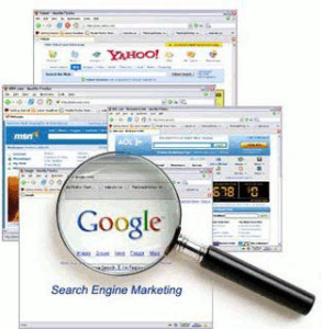 Screenshots of different search engine pages