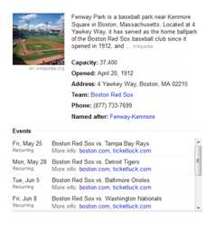 Screenshot of Google's knowledge graph for Fenway Park