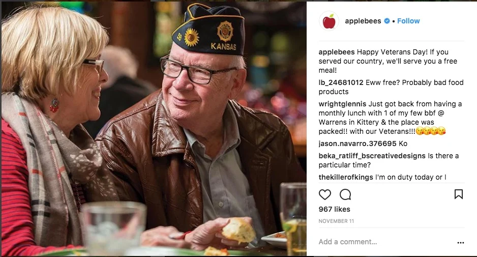 Applebee's Veterans Day Instagram post