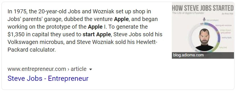 Featured snippet for how did Apple get started
