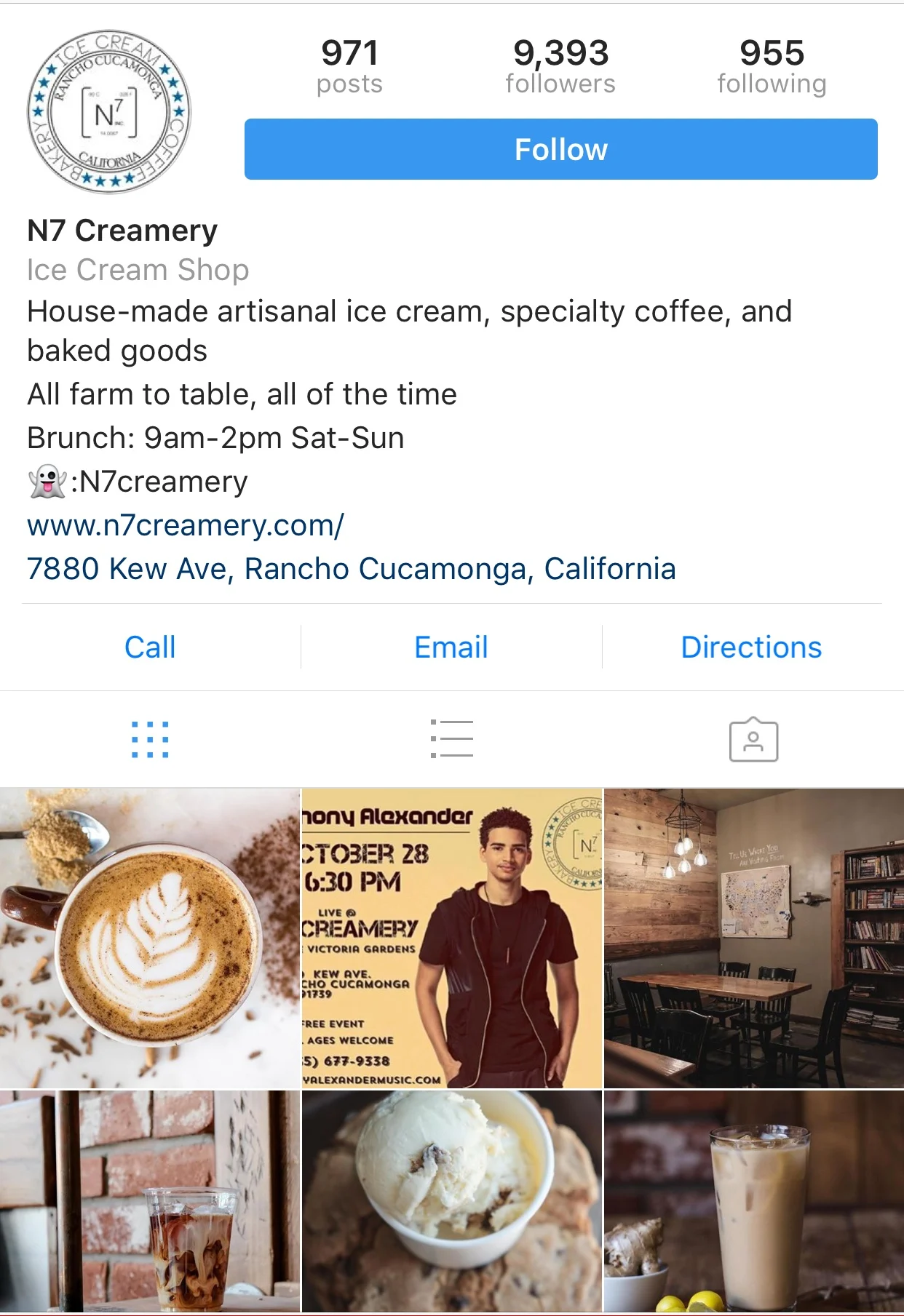 Ice cream and coffee shop Instagram bio